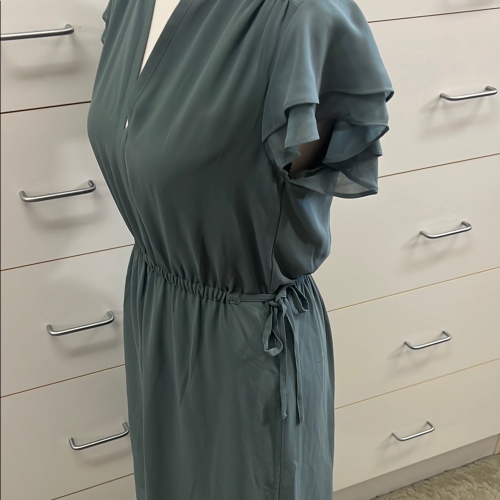 🆕 H&M, Size 2, Teal Dress, flutter sleeves, double lined - Picture 3 of 4
